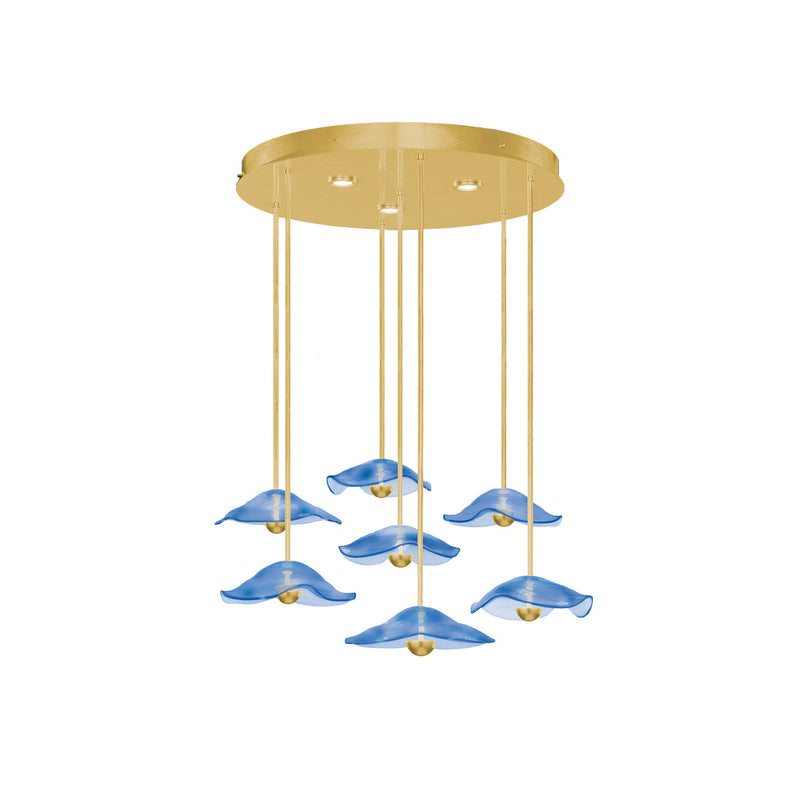 43-Inch Sculpted Glass Round Pendant / Gold Leaf/Blue