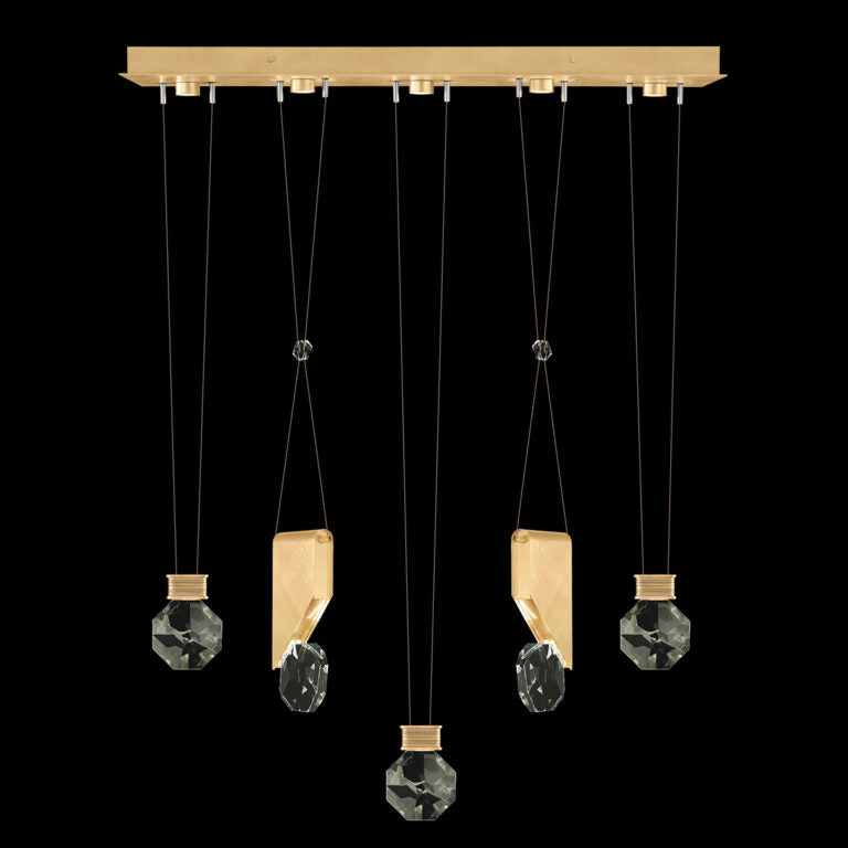 Five-Drop Crystal LED Pendant Light / Gold