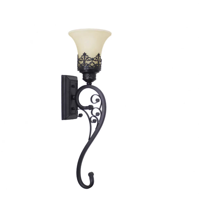 Iron and Glass Single Wall Light / Matte Black