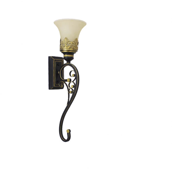 Iron and Glass Single Wall Light / Antique bronze