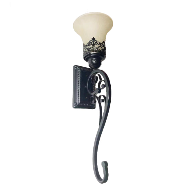 Iron and Glass Single Wall Light / Black