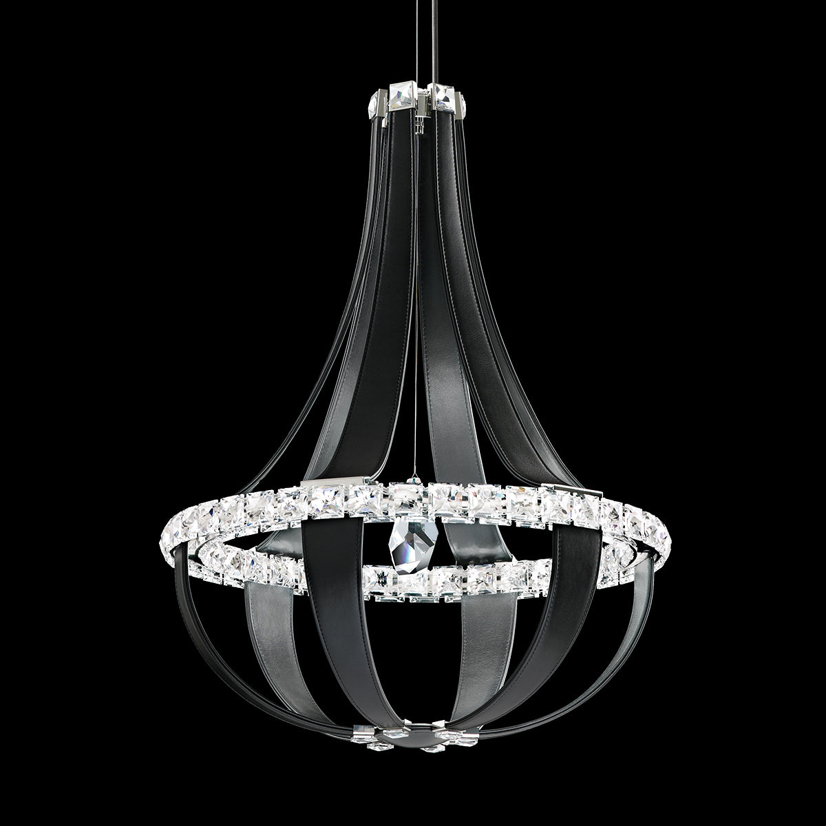 Neoclassical Leather Crystal LED Pendant / Grizzly Black / Clear Radiance