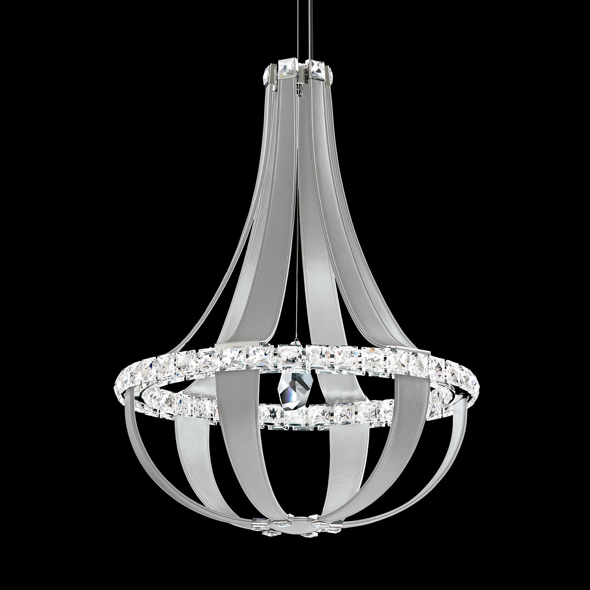 Neoclassical Leather Crystal LED Pendant / Grizzly Black / Crystal Crystals From Swarovski