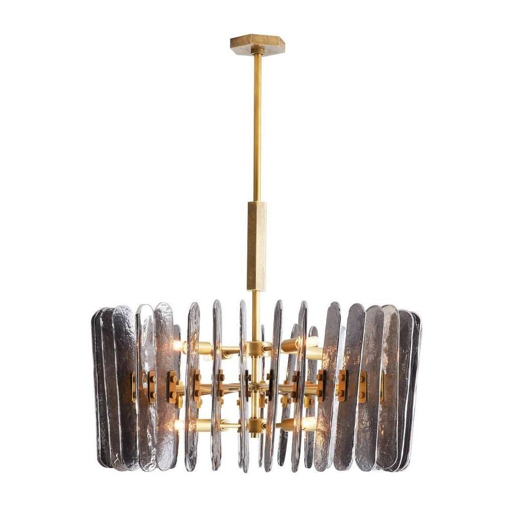 Smoke Glass Antique Brass Drum Chandelier