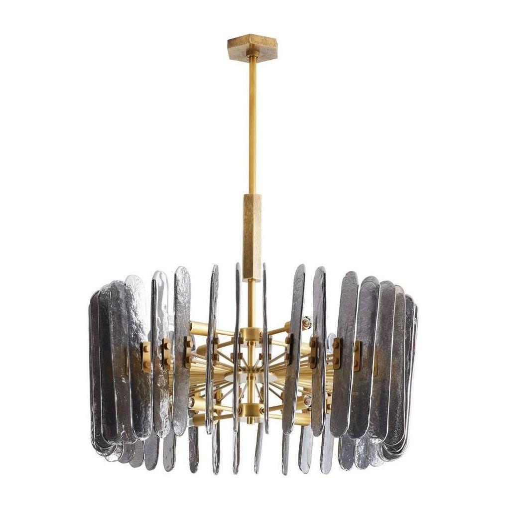 Smoke Glass Antique Brass Drum Chandelier