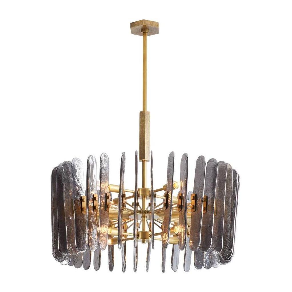 Smoke Glass Antique Brass Drum Chandelier